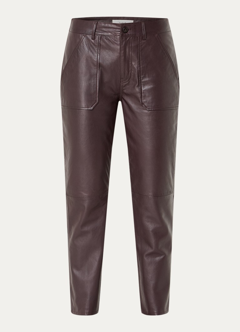 Ba&sh Dames Kelly mid waist tapered fit broek van lamsleer in de kleur Aubergine