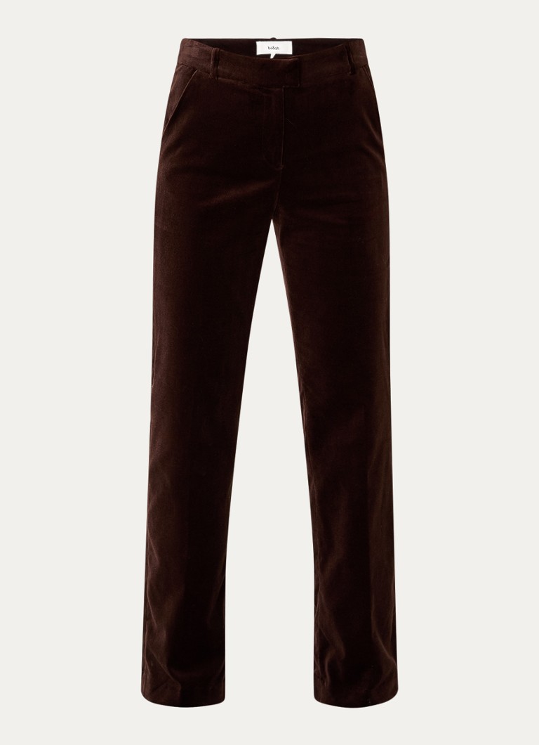 Ba&sh Dames Babilon mid waist straight fit pantalon van fluweel met steekzakken in de kleur Chocoladebruin