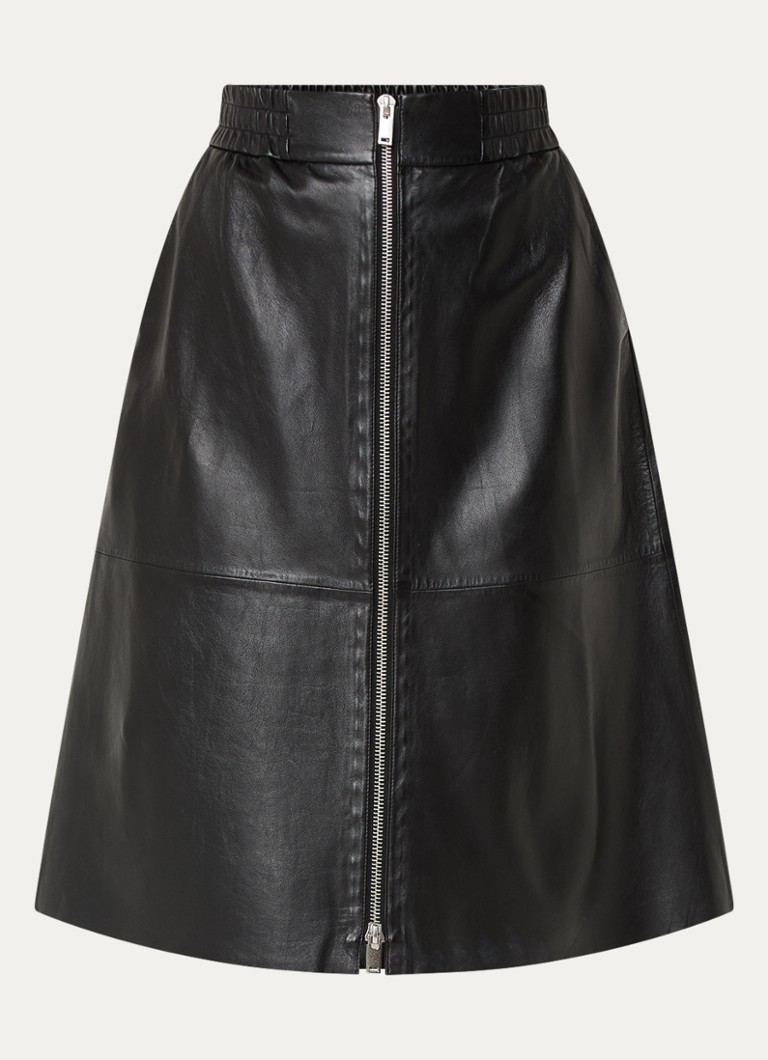Ba&sh Dames Pona midi rok van lamsleer met steekzakken in de kleur Zwart