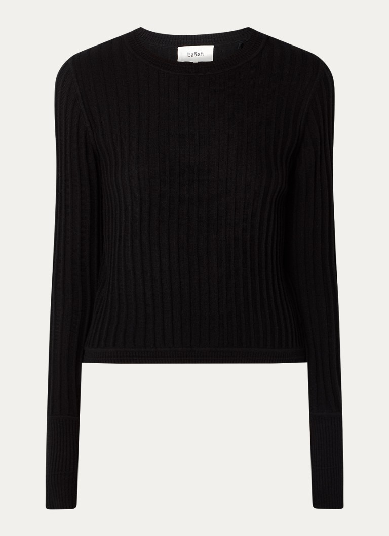 Ba&sh Dames Jinie ribgebreide longsleeve in wolblend in de kleur Zwart