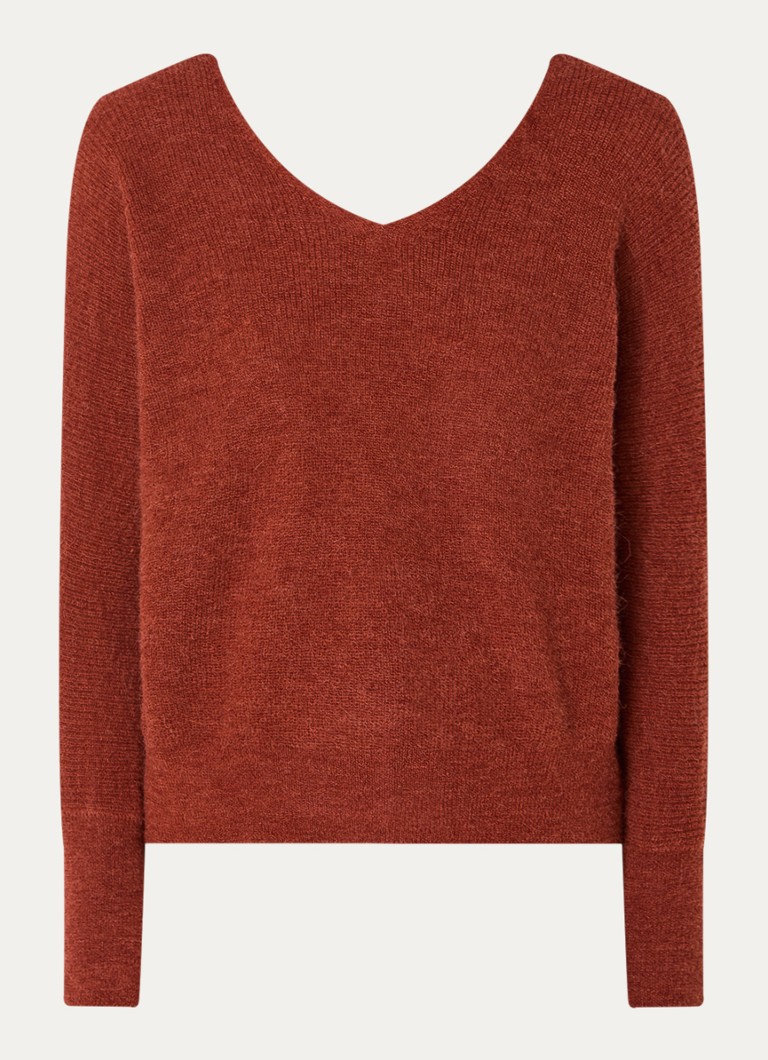 Ba&sh Dames Elsa grofgebreid vest in alpaca wolblend met V-hals in de kleur Steenrood