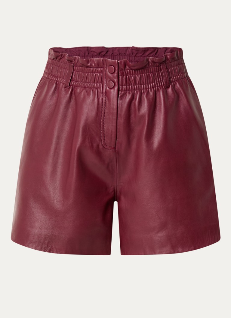 Ba&sh Dames Aglae high waist wide fit korte broek van lamsleer in de kleur Bordeauxrood