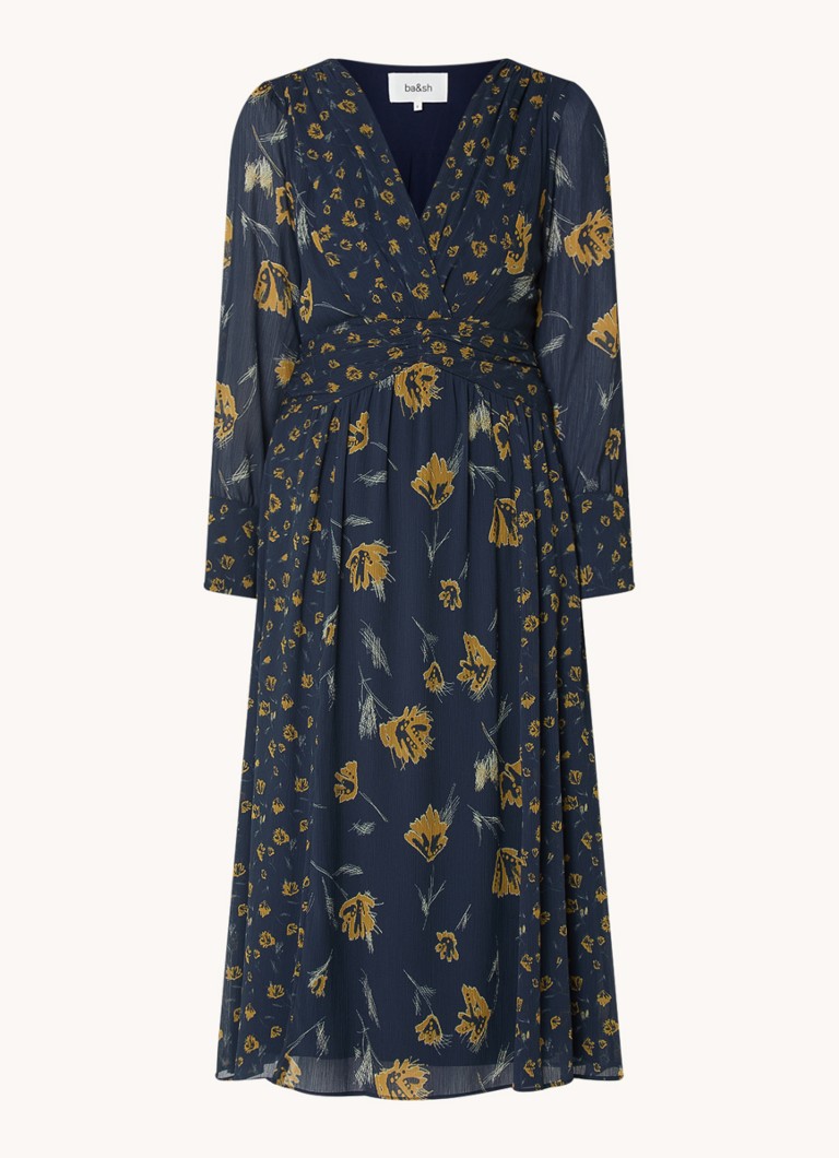 Ba&sh Dames Finaya midi tuniekjurk met bloemenprint in de kleur Donkerblauw