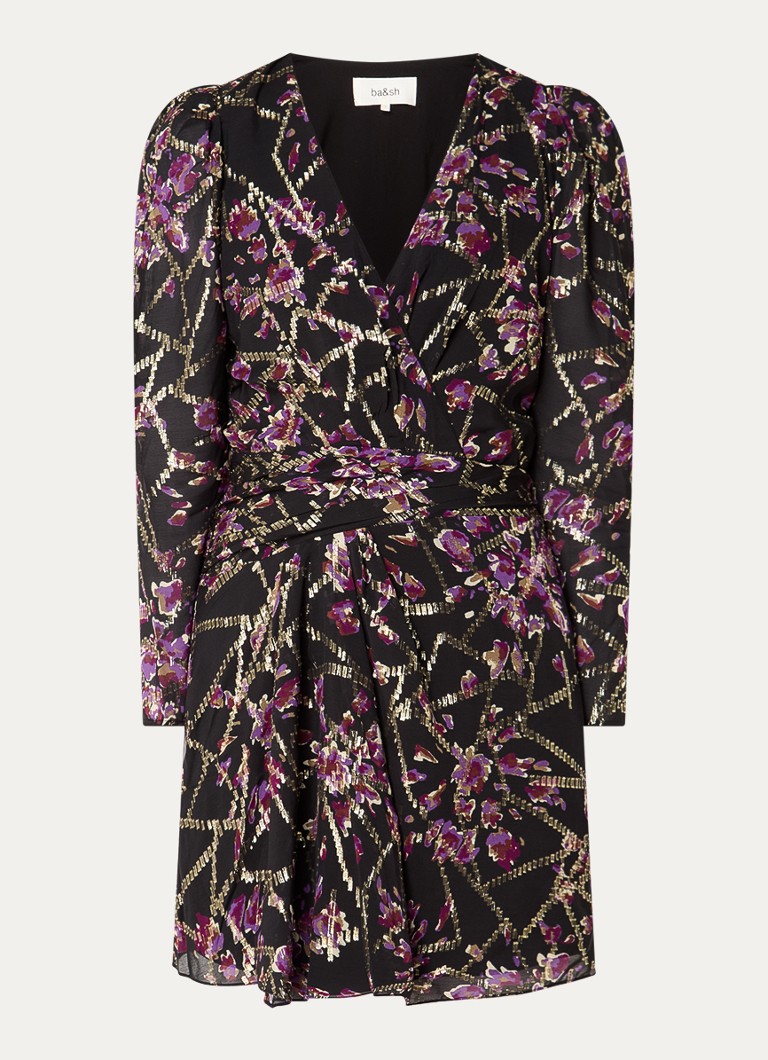 Ba&sh Dames Dola mini tuniekjurk in zijdeblend met print en lurex in de kleur Zwart