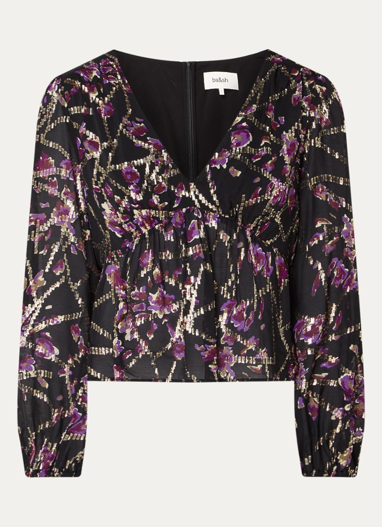Ba&sh Dames Divine top in zijdeblend met print en lurex in de kleur Zwart