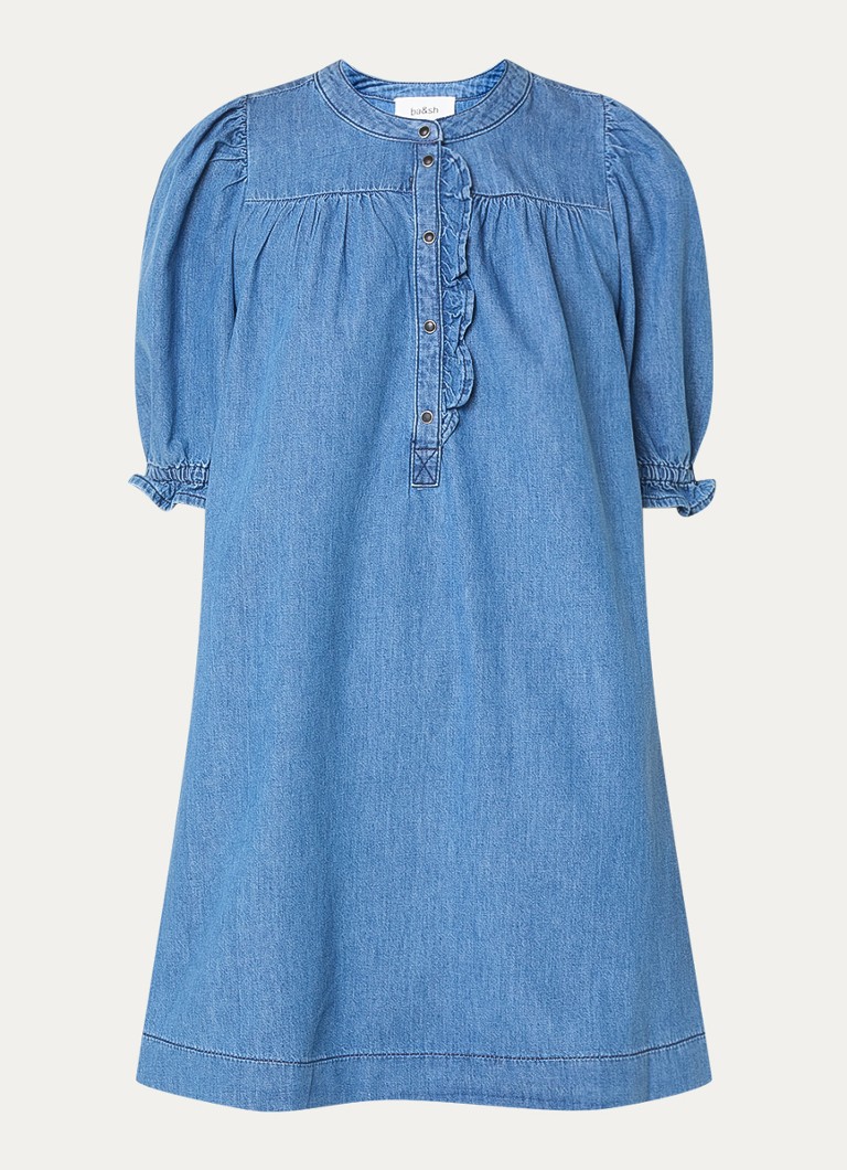 Ba&sh Dames Mini jurk van chambray met pofmouw in de kleur Indigo
