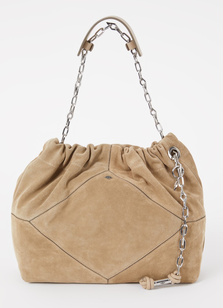 Ba&sh Dames June M schoudertas van suède in de kleur Khaki