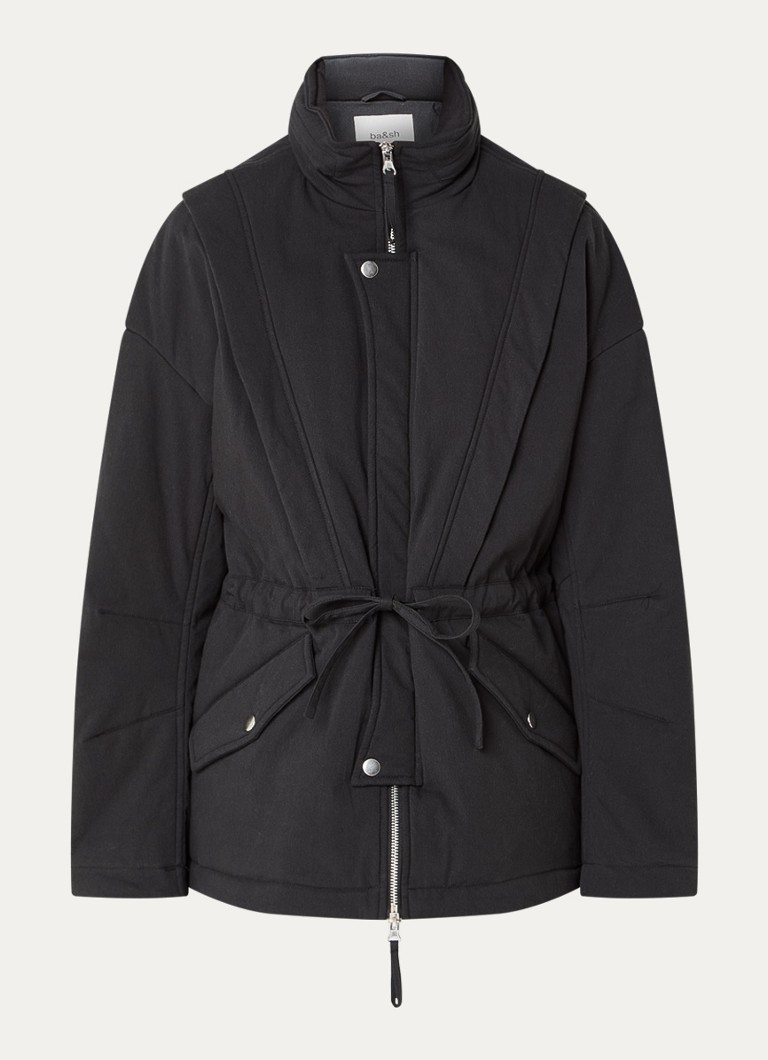 Ba&sh Dames Varda gewatteerd jack met logoborduring en opbergbare capuchon in de kleur Zwart