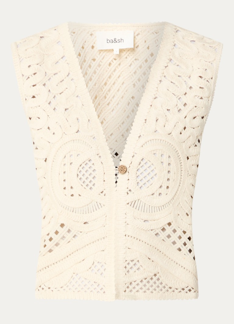 Ba&sh Dames Misti gilet met opengewerkt dessin in de kleur Gebroken wit