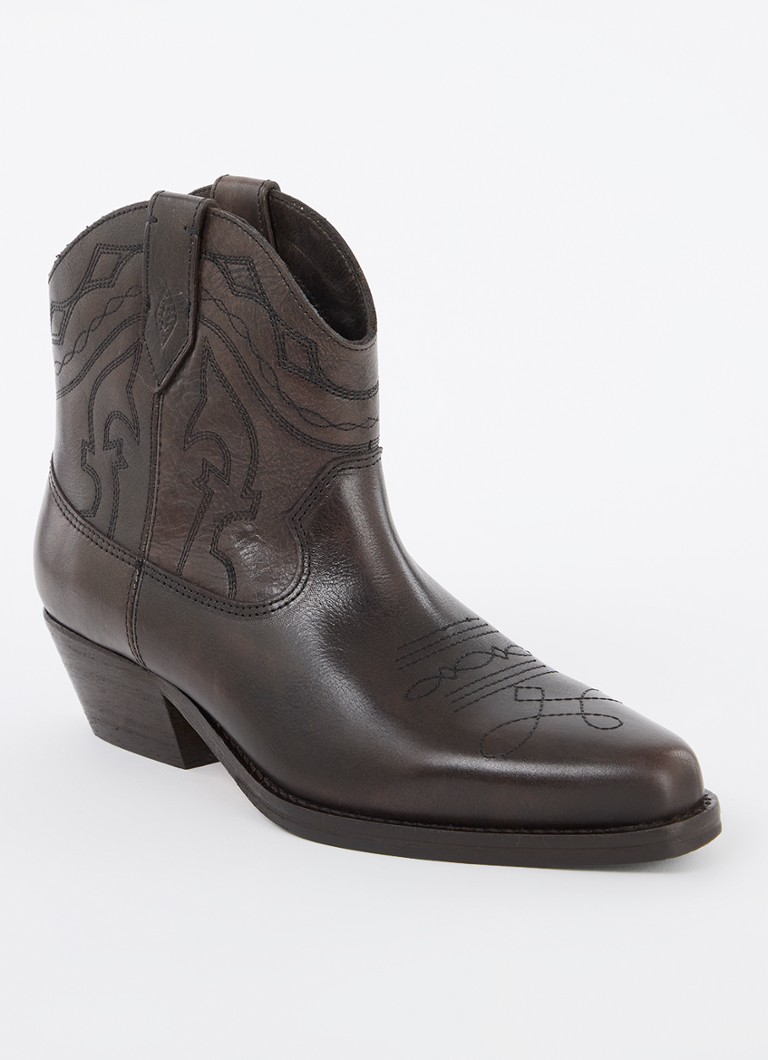 Ba&sh Dames Clyde cowboylaars van leer met doorgestikte details in de kleur Donkerbruin