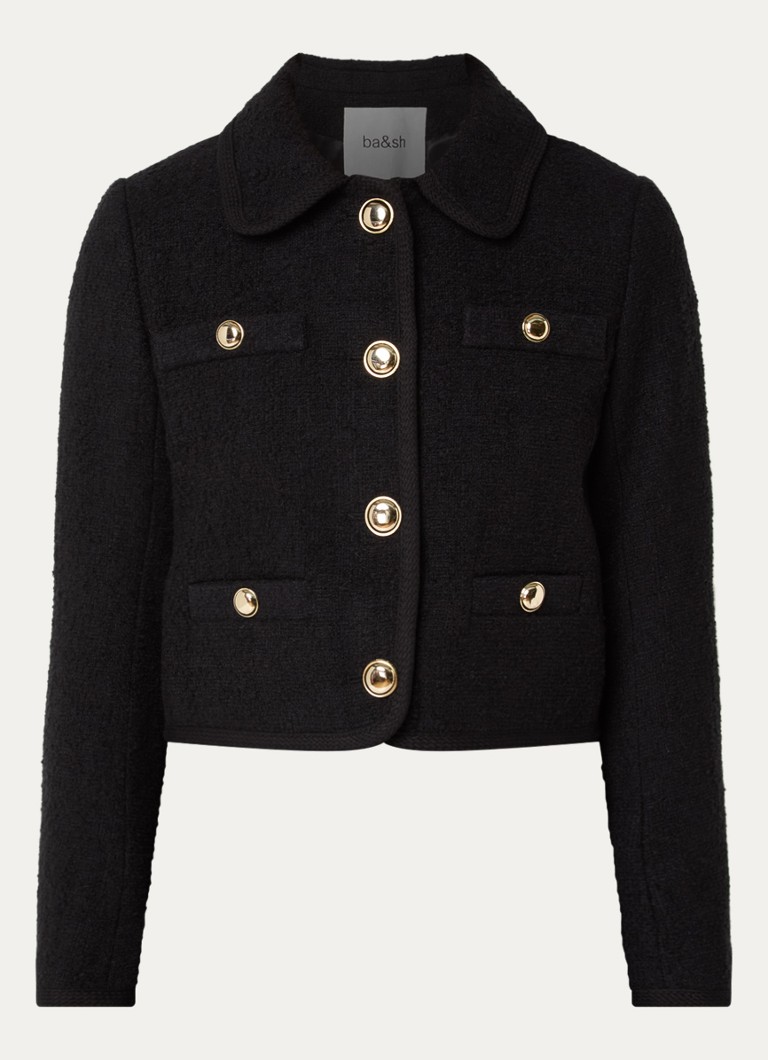 Ba&sh Dames Meiradith cropped jack van bouclé in wolblend in de kleur Zwart
