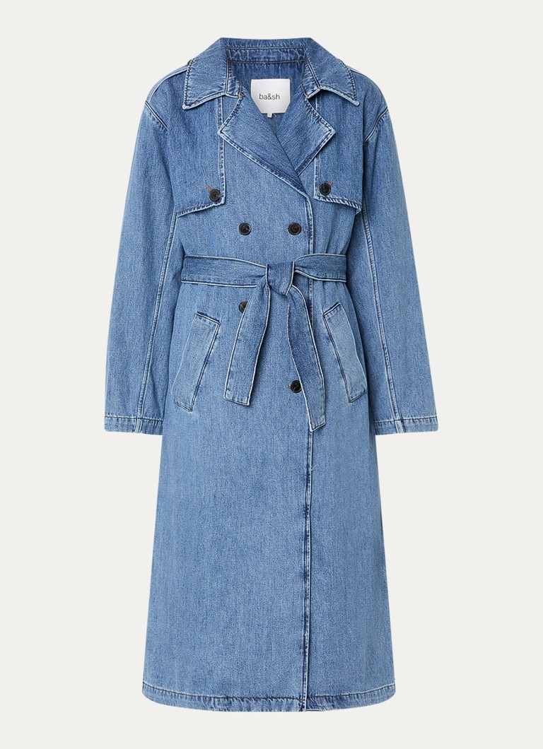 Ba&sh Dames Tresca double-breasted trenchcoat van denim met ceintuur in de kleur Indigo