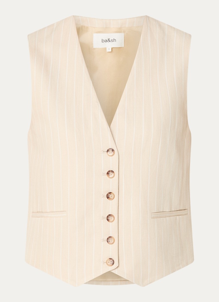 Ba&sh Dames Patsy gilet in linnenblend met streepprint in de kleur Beige