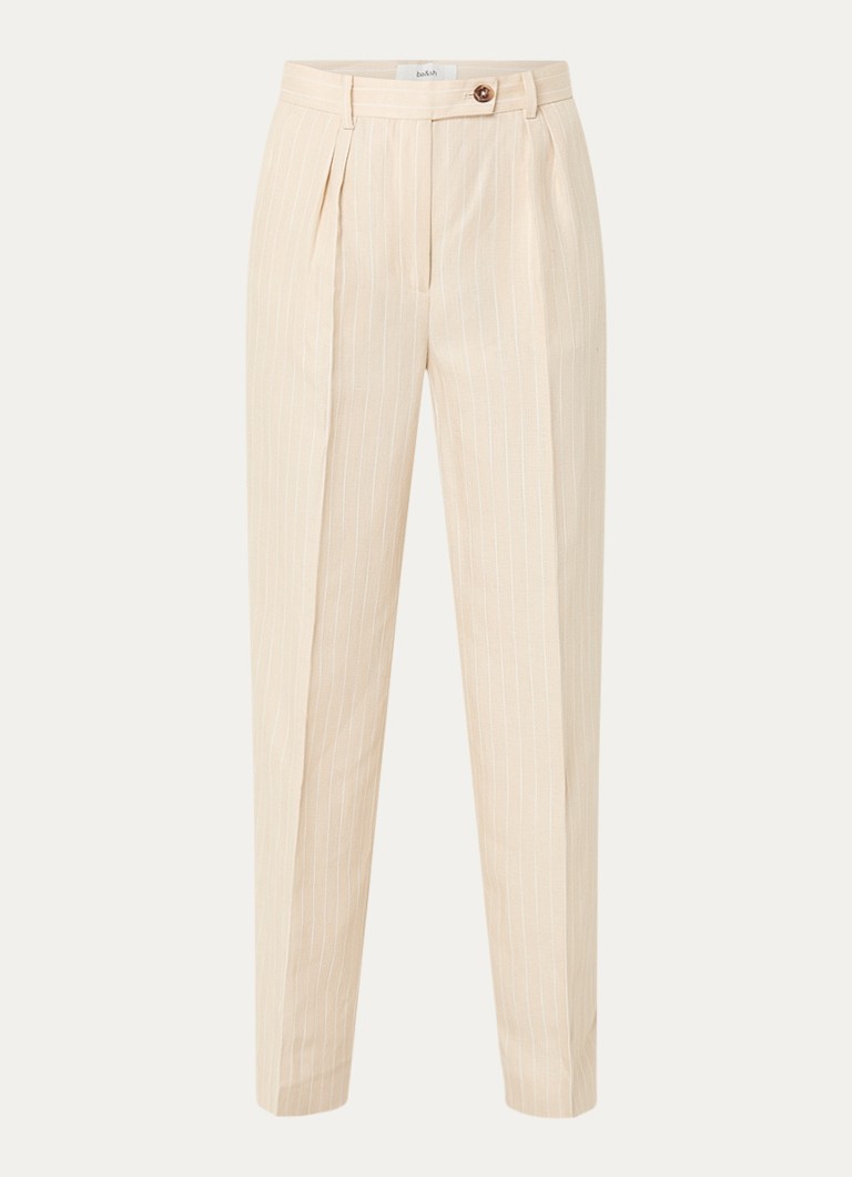 Ba&sh Dames Peanut high waist straight fit pantalon in linnenblend met streepprint in de kleur Beige