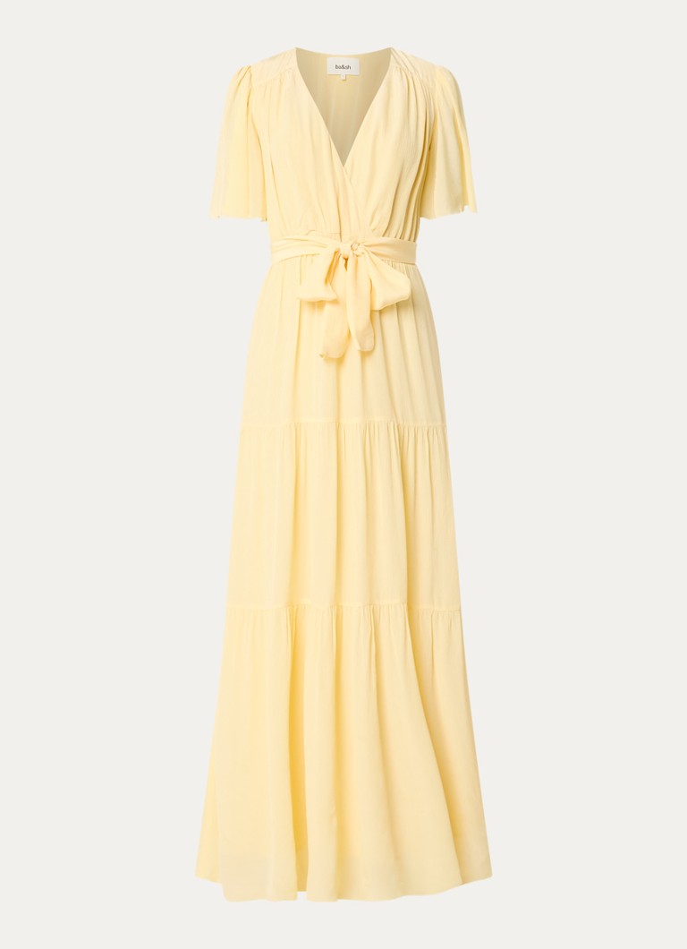Ba&sh Dames Natalia maxi jurk met strikceintuur in de kleur Geel