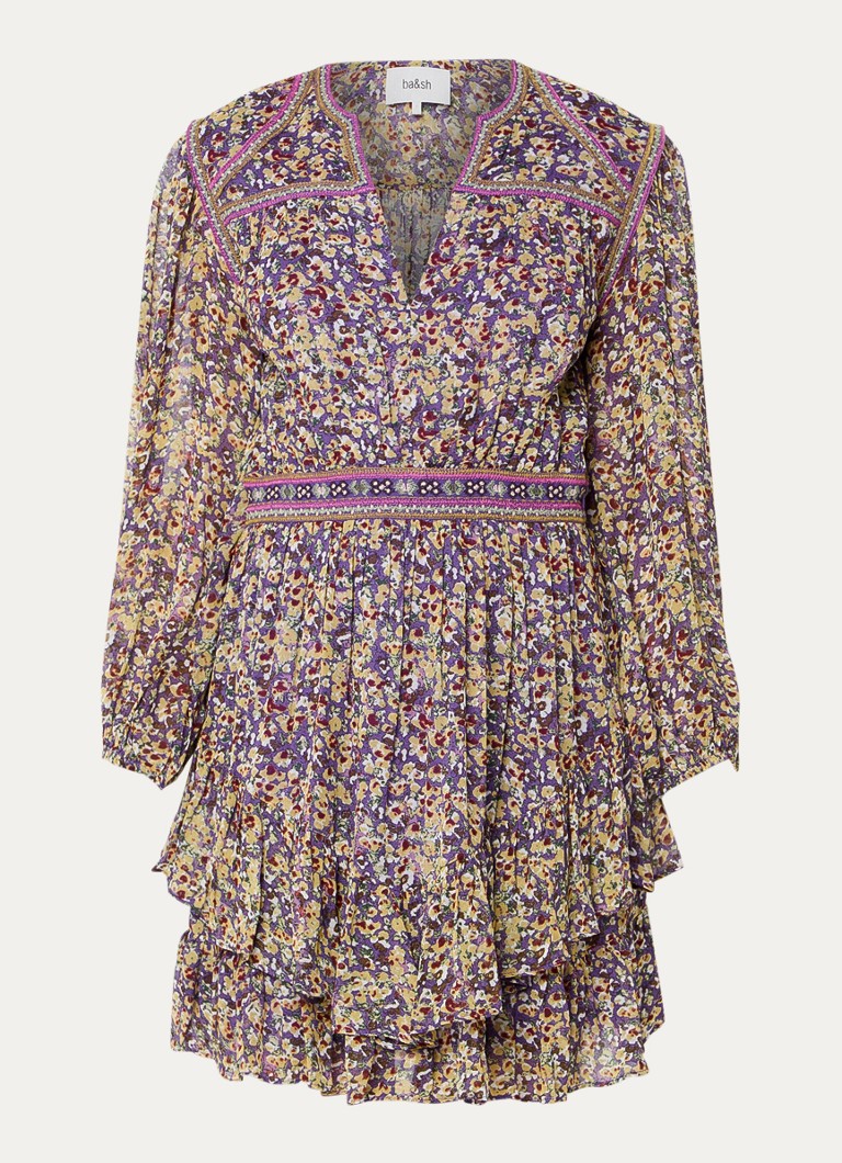 Ba&sh Dames Loly semi-transparante mini tuniekjurk met bloemenprint in de kleur Paars