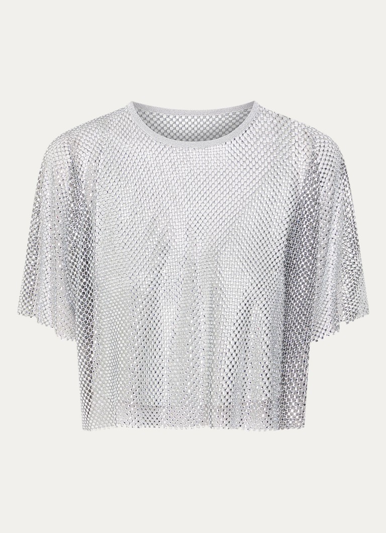 Ba&sh Dames Mate crop top met opengewerkt dessin en strass in de kleur Zilver