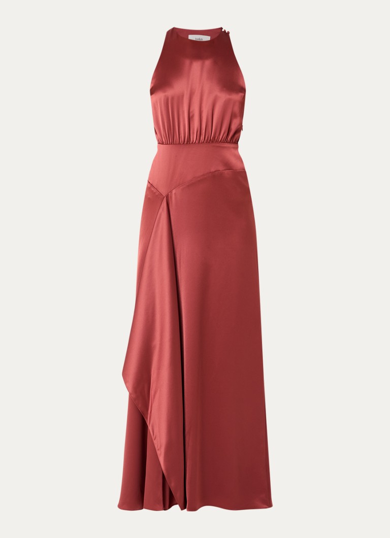 Ba&sh Dames Gerry maxi jurk van satijn met asymmetrische zoom in de kleur Steenrood