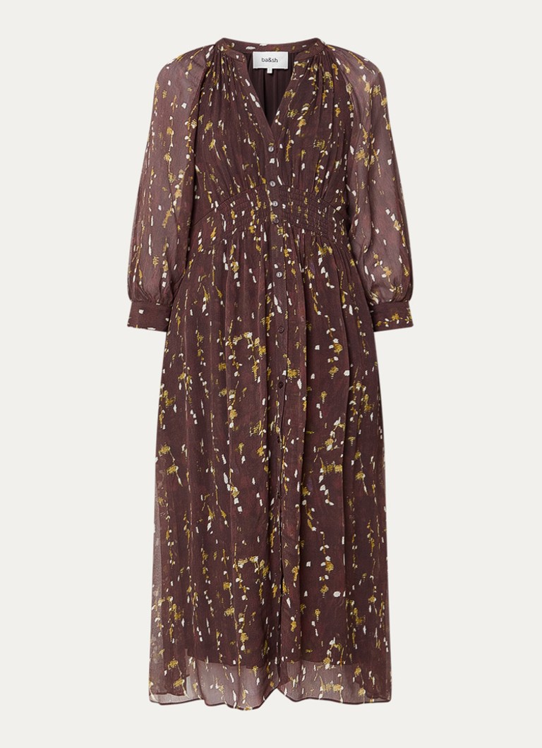 Ba&sh Dames Karla midi blousejurk met print in de kleur Bruin