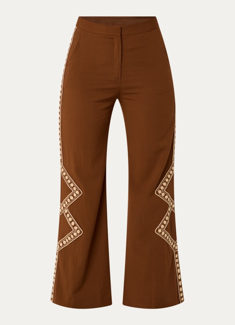 Ba&sh Dames Taos high waist flared fit pantalon met borduring in de kleur Bruin