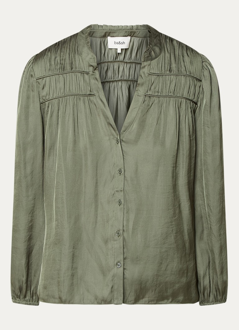 Ba&sh Dames Cessia blouse van satijn met ruches in de kleur Legergroen