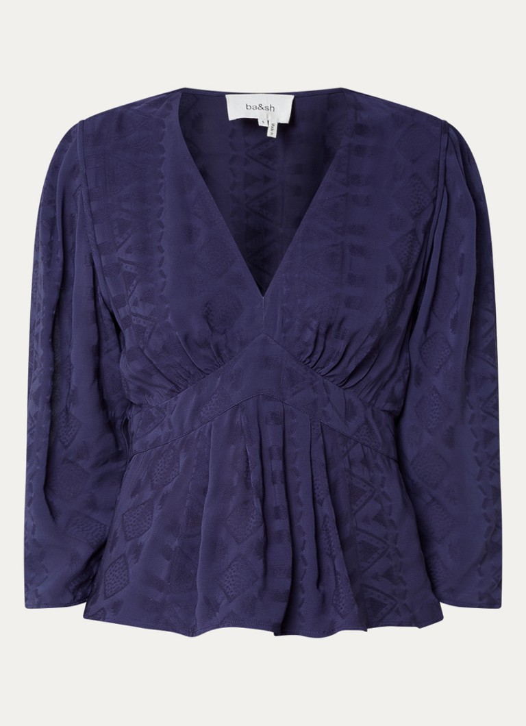 Ba&sh Dames Idol top met jacquard dessin en V-hals in de kleur Donkerblauw