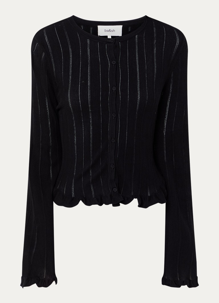 Ba&sh Dames Grofgebreid vest met opengewerkt dessin in de kleur Zwart