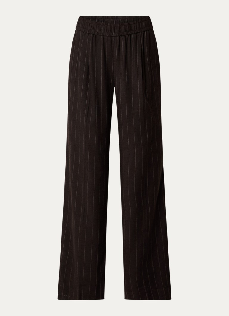 Ba&sh Dames Handrew mid waist straight fit broek in wolblend met krijtstreep in de kleur Donkerbruin