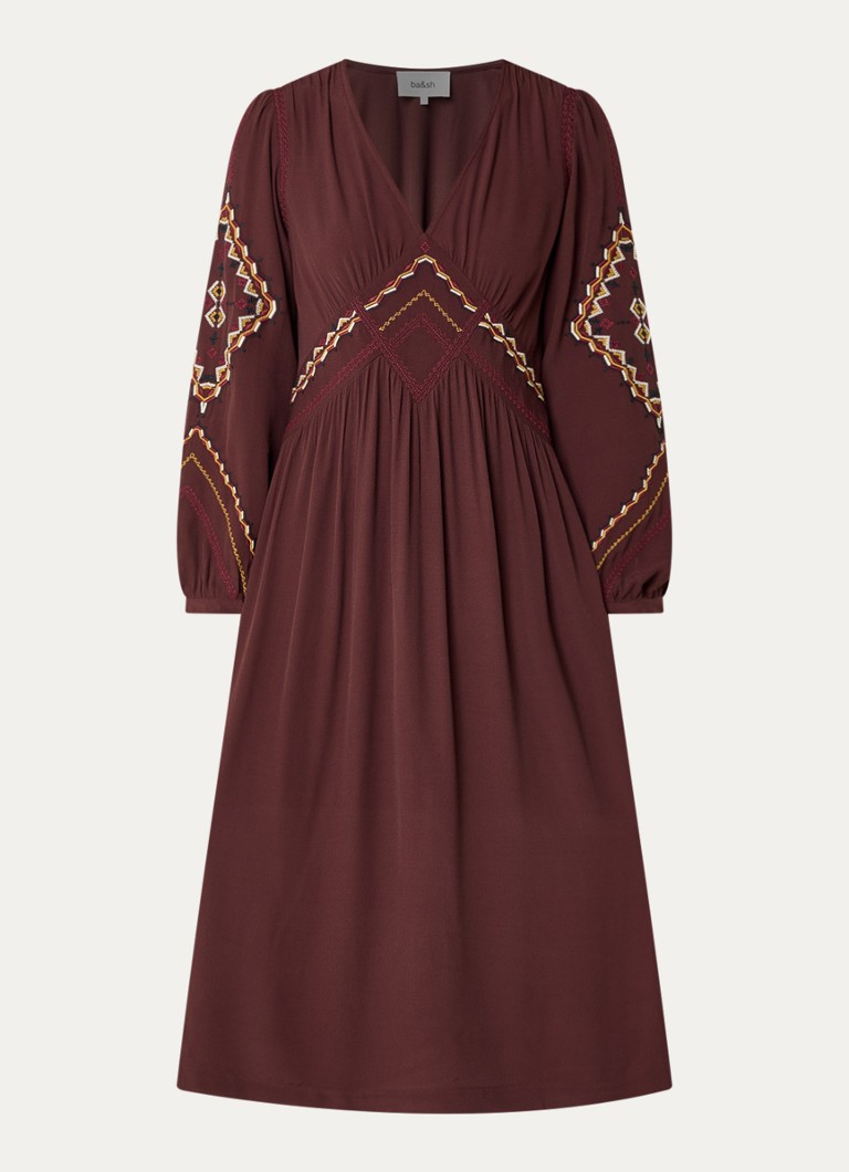 Ba&sh Dames Tany midi jurk met borduring in de kleur Chocoladebruin