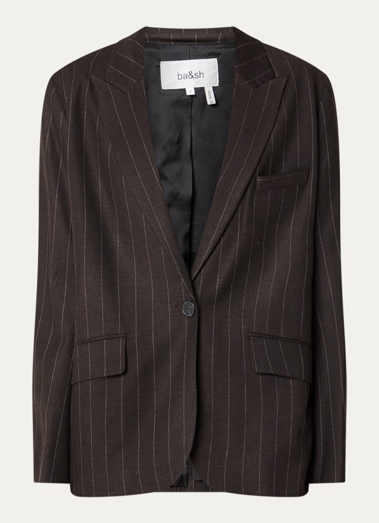 Ba&sh Dames Hocee blazer in wolblend met streepprint en klepzakken in de kleur Donkerbruin