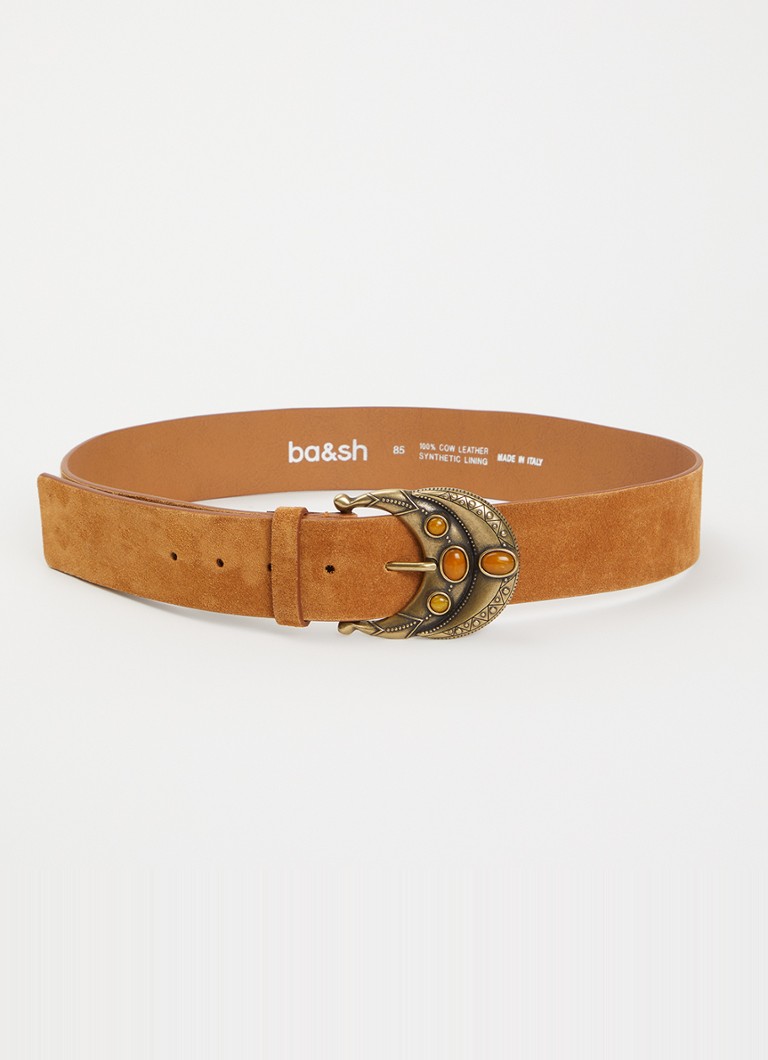 Ba&sh Dames Bolbi riem van suède in de kleur Cognac