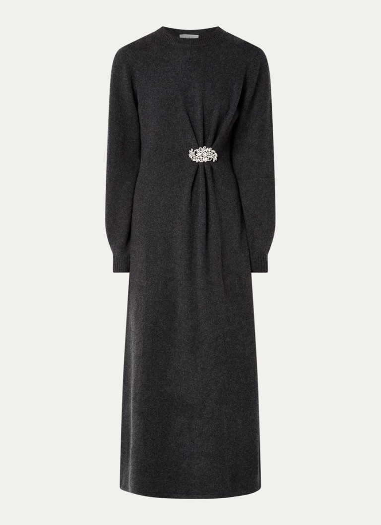 Ba&sh Dames Fijngebreide maxi jurk in wolblend met plooidetail en strass in de kleur Antraciet