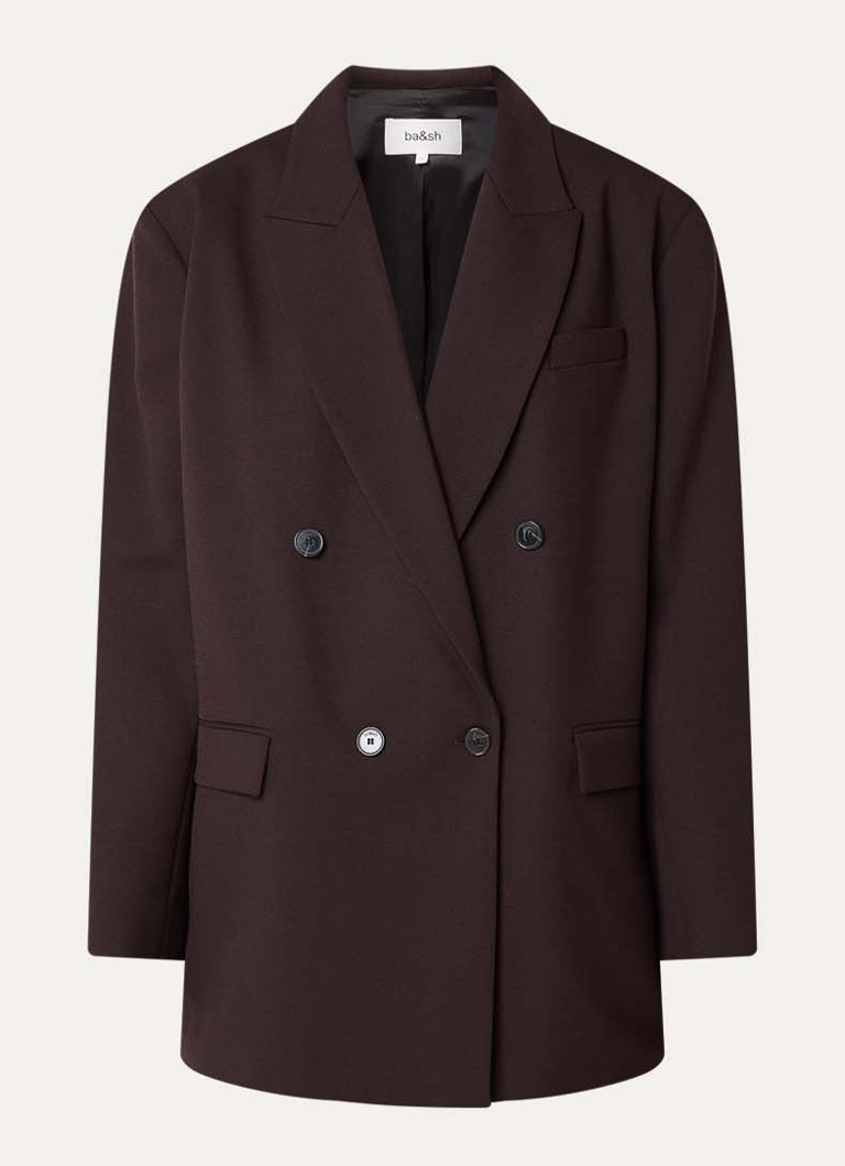 Ba&sh Dames Kimber doublebreasted blazer in wolblend met klepzakken in de kleur Donkerbruin