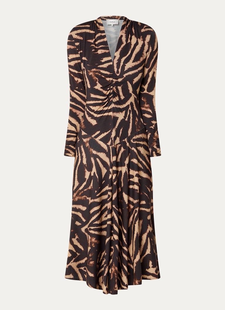 Ba&sh Dames Zahirah midi jurk met zebraprint in de kleur Donkerbruin