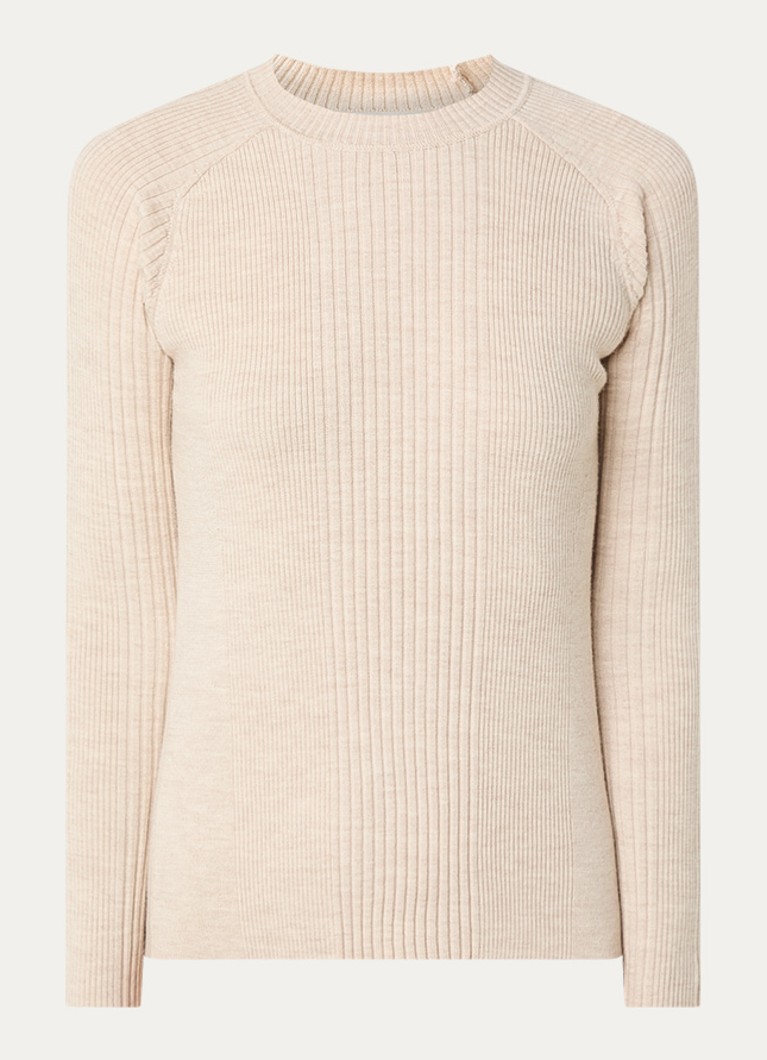 Ba&sh Dames Banny ribgebreide trui in wolblend in de kleur Beige