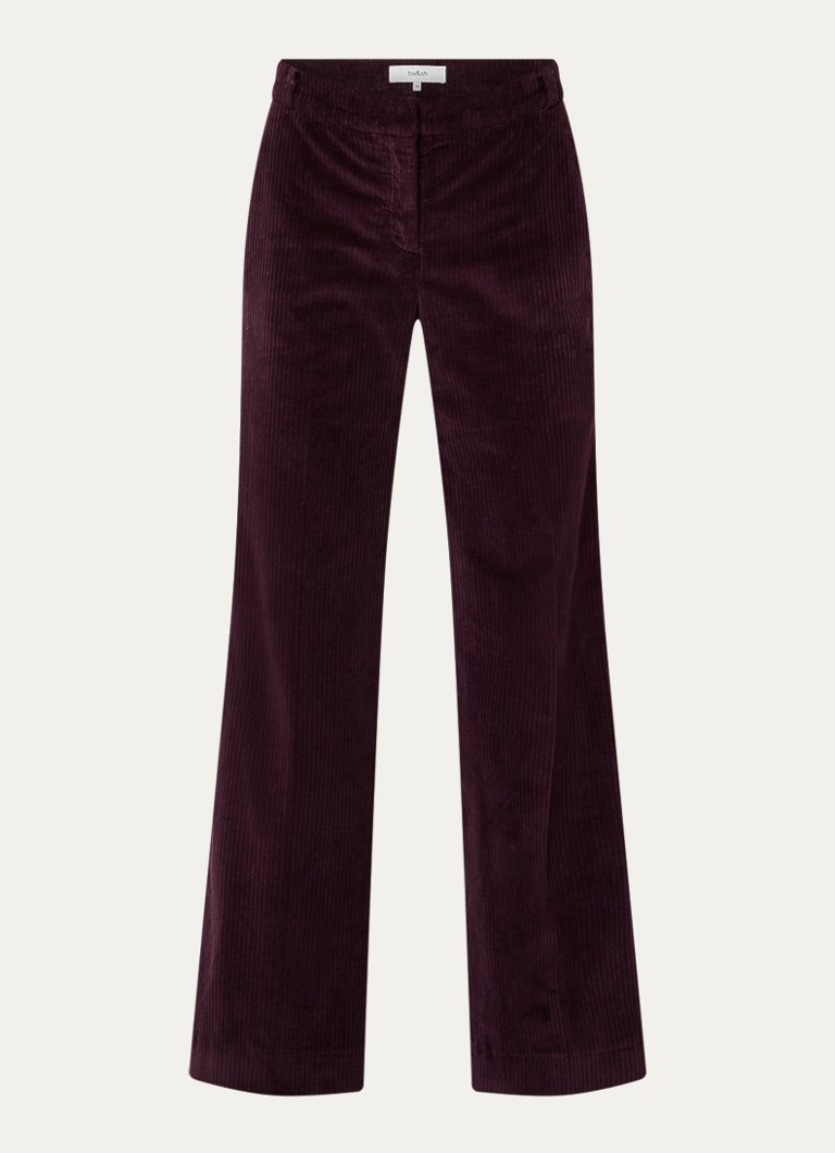 Ba&sh Dames Vily mid waist loose fit broek van corduroy in de kleur Aubergine