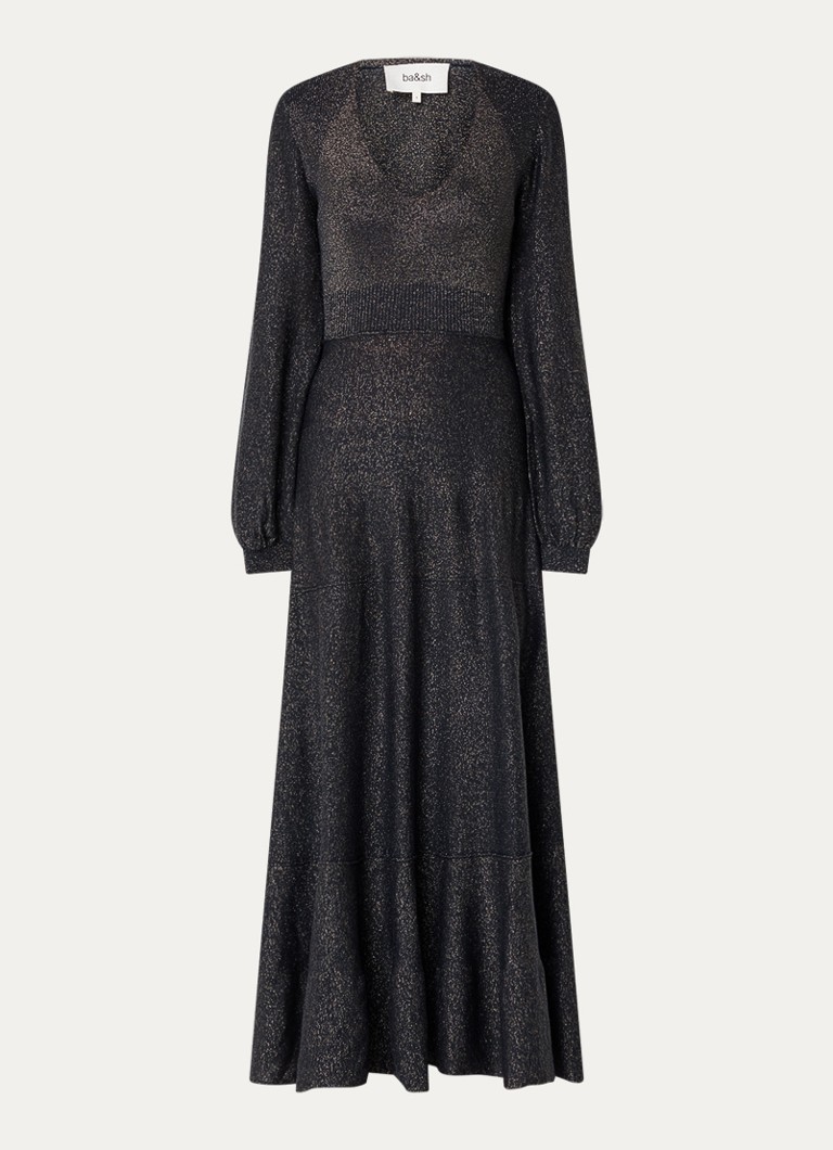 Ba&sh Dames Jenna fijngebreide maxi jurk in wolblend met lurex in de kleur Zwart