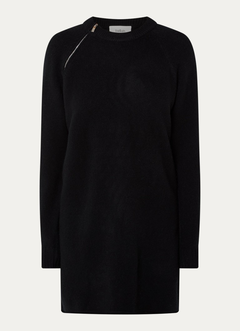 Ba&sh Dames Cheima grofgebreide mini trui-jurk van wol in de kleur Zwart