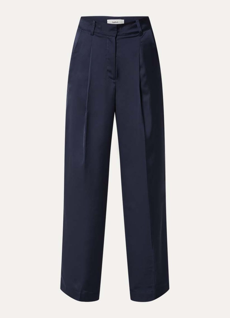 Ba&sh Dames High waist wide fit pantalon van satijn met steekzakken in de kleur Donkerblauw