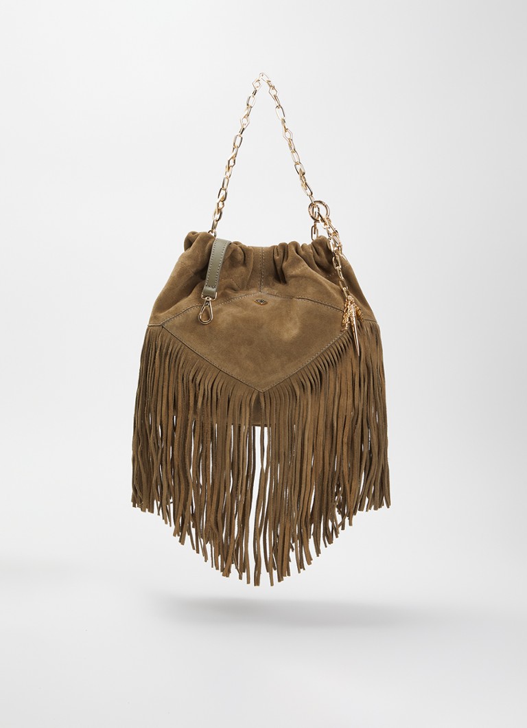 Ba&sh Dames June S schoudertas van suède in de kleur Khaki