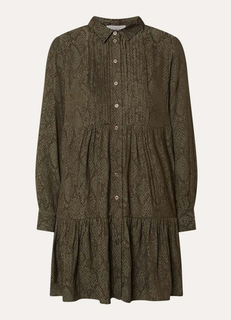 Ba&sh Dames Rosyna mini blousejurk met slangenprint in de kleur Khaki