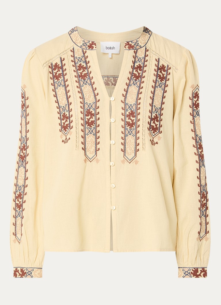 Ba&sh Dames Faustina blouse in linnenblend met borduring in de kleur Lichtgeel