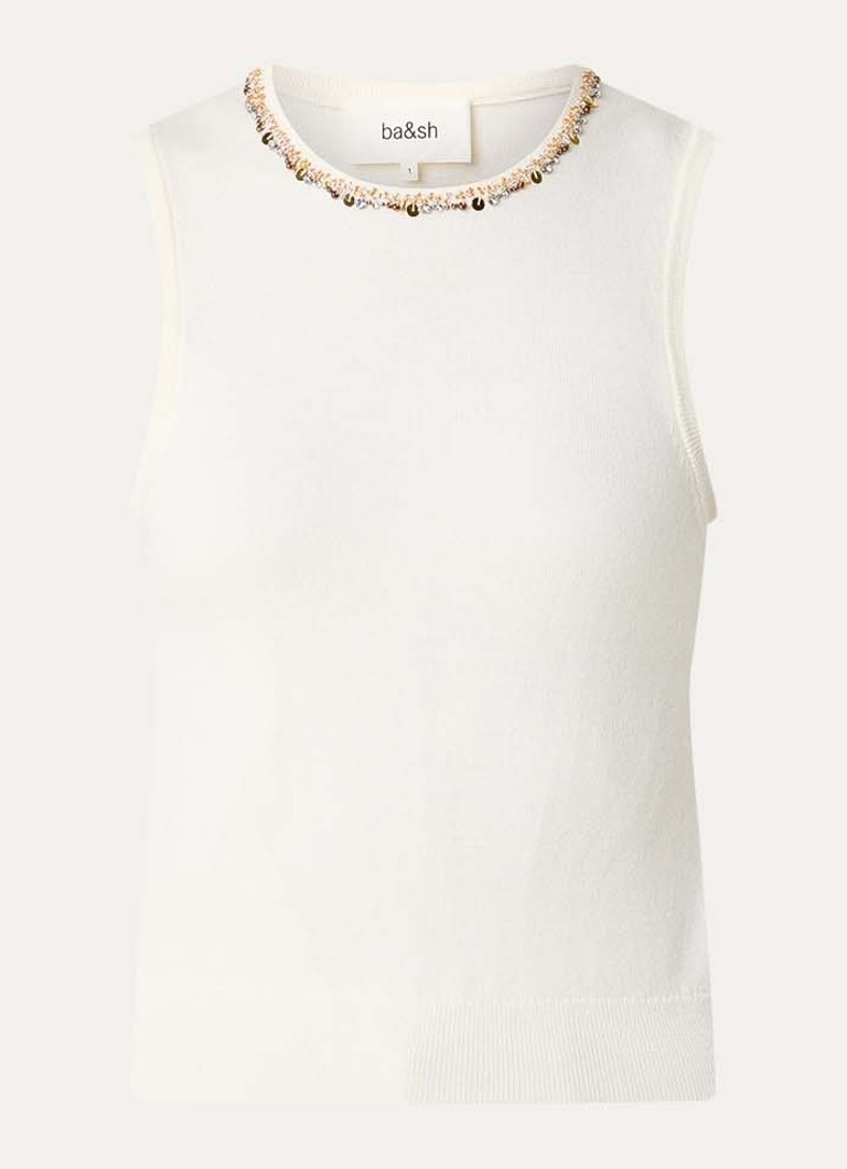 Ba&sh Dames Bamma fijngebreide top van wol met strass in de kleur Gebroken wit