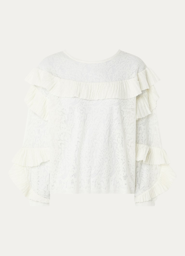 Ba&sh Dames Lucas semi-transparante fijngebreide top in alpaca wolblend in de kleur Gebroken wit