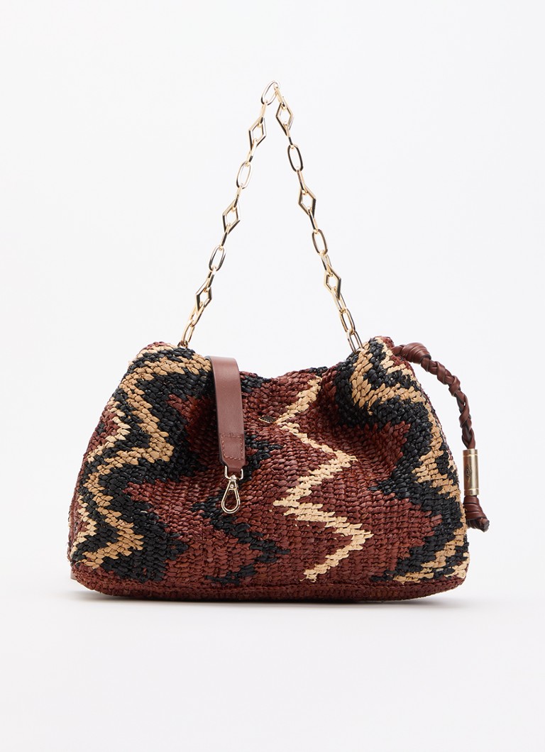 Ba&sh Dames Tribal June schoudertas van raffia met print in de kleur Roodbruin