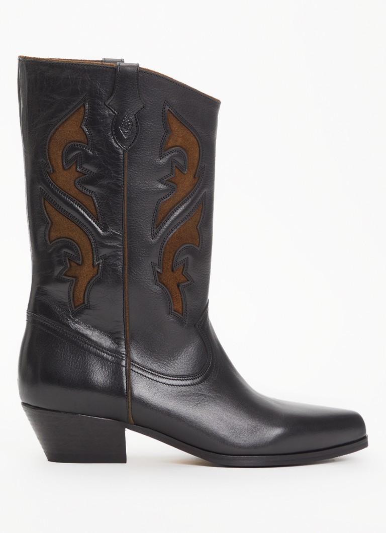 Ba&sh Dames Curtis cowboylaars van leer met details van suède in de kleur Zwart