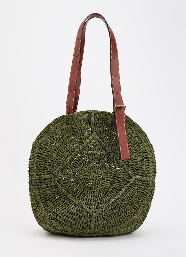 Ba&sh Dames Palma schoudertas van raffia met details van leer in de kleur Groen