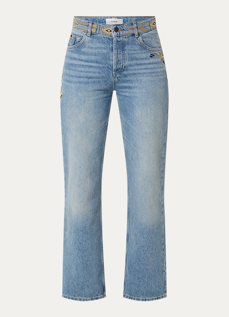Ba&sh Dames Rizie high waist straight leg jeans met lichte wassing en borduring in de kleur Indigo