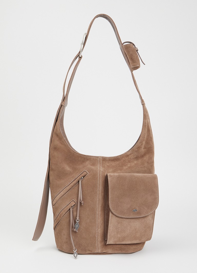 Ba&sh Dames Youyou crossbodytas van kalfssuède met verstelbare schouderriem in de kleur Donkerbeige