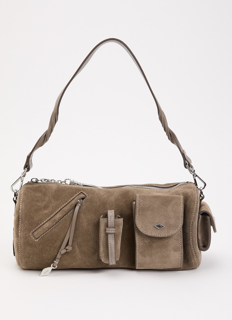 Ba&sh Dames Schoudertas van suède met afneembare schouderriem in de kleur Taupe